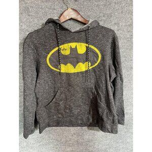 Batman Hoodie Mens Small Gray Pullover Fleece Logo Graphic Sweatshirt Comics